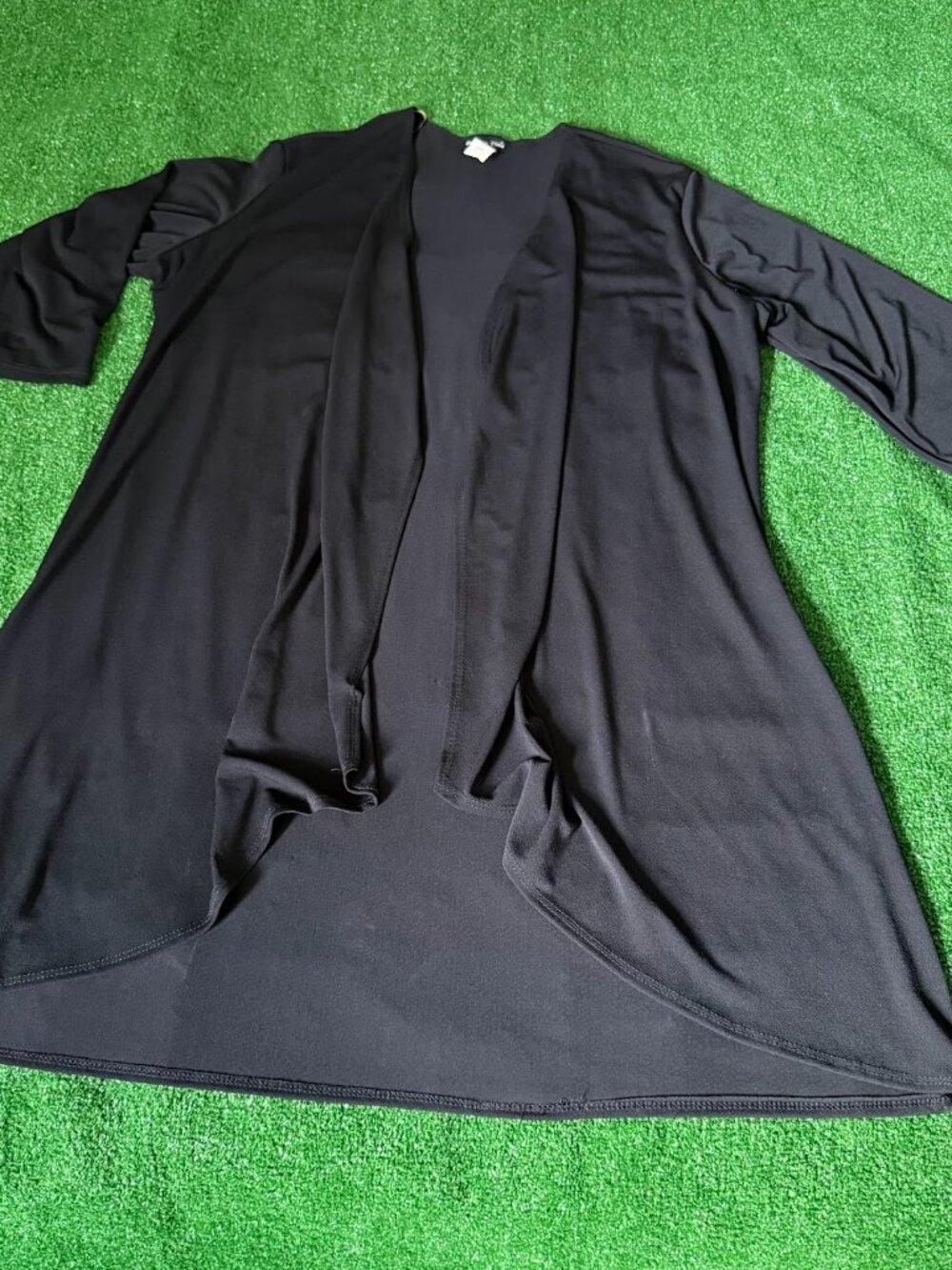 Double Take Stretchy Long Open-Front Cardigan Made in USA Black Plus Size 2X